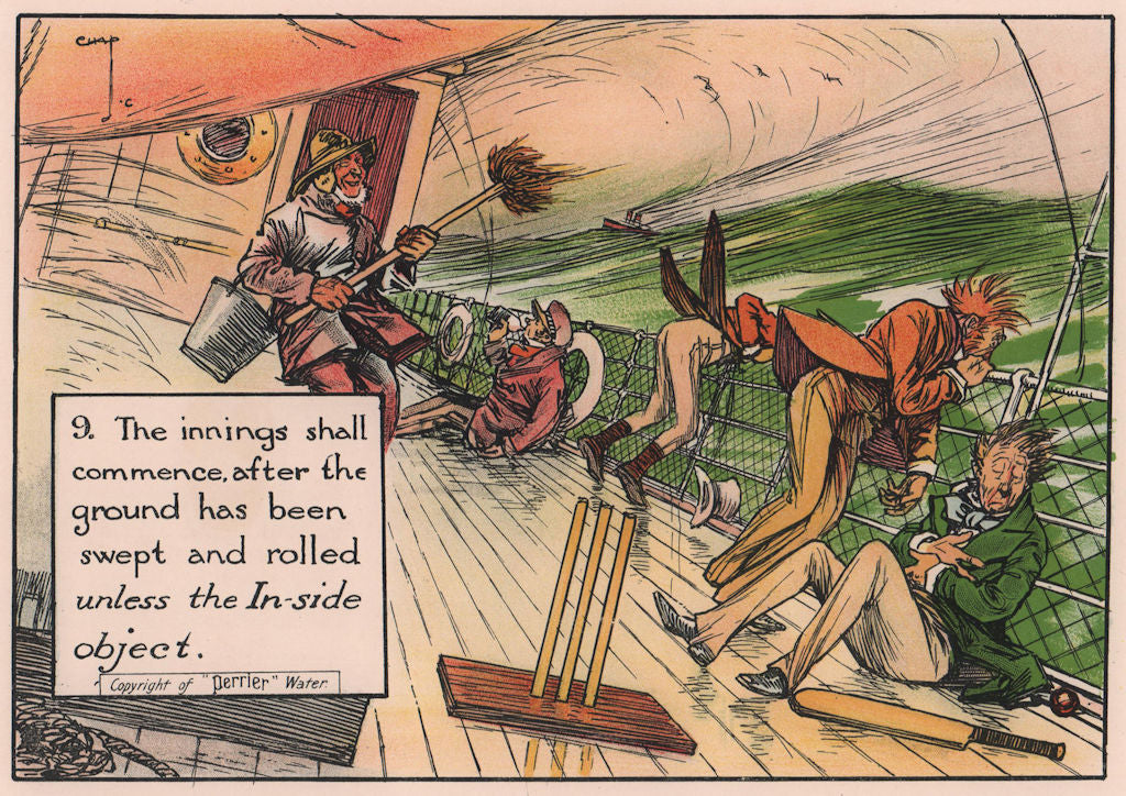 LAWS OF CRICKET. Innings starts after the ground has been rolled. CROMBIE 1906